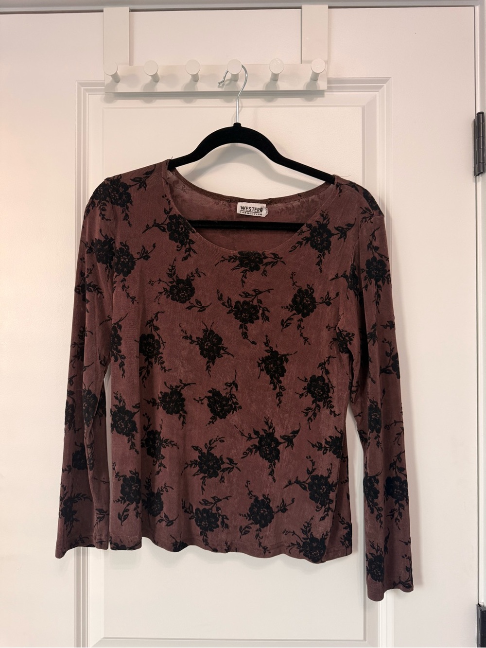 Western Rose Mauve Floral Velvet Burnout Long Sleeve Blouse